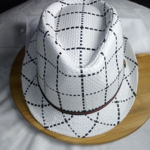 White Fedora printed straw hat
